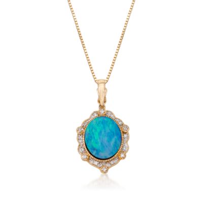 Opal Pendant Necklace With Diamonds in 14kt Yellow Gold. 16" &mdash; Alt Image 1