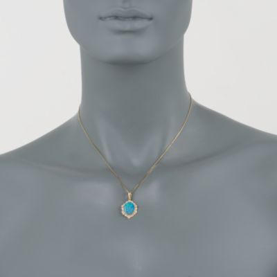 Opal Pendant Necklace With Diamonds in 14kt Yellow Gold. 16" &mdash; Alt Image 2