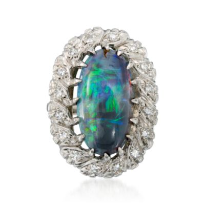 C. 1960 Vintage Opal and .40 ct. t.w. Diamond Ring In 14kt White Gold. Size 6 &mdash; Alt Image 1
