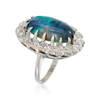 C. 1960 Vintage Opal and .40 ct. t.w. Diamond Ring In 14kt White Gold. Size 6 &mdash; Alt Image 3