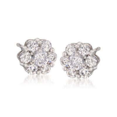 .90 ct. t.w. CZ Floral Stud Earrings In Sterling Silver &mdash; Alt Image 1
