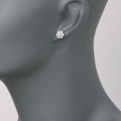 .90 ct. t.w. CZ Floral Stud Earrings In Sterling Silver &mdash; Alt Image 2