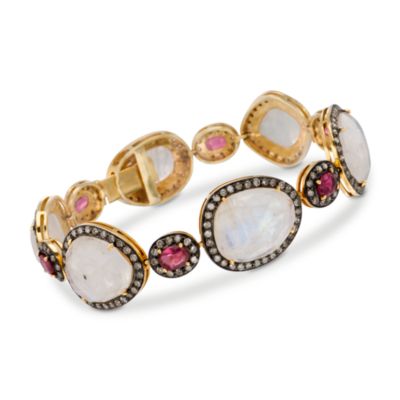 Moonstone and 2.80 ct. t.w. Pink Tourmaline Bracelet With 3.15 ct. t.w. Natural Diamonds in Vermeil &mdash; Alt Image 1
