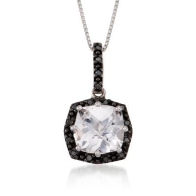 3.50 Carat White Topaz and .10 ct. t.w. Black Diamond Drop Necklace In Sterling Silver. 16" &mdash; Alt Image 1