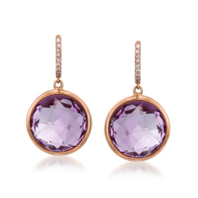 30.00 ct. t.w. Amethyst and .15 ct. t.w. Diamond Drop Earrings In 14kt Rose Gold. Hoop Earrings &mdash; Alt Image 1