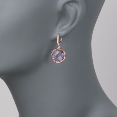 30.00 ct. t.w. Amethyst and .15 ct. t.w. Diamond Drop Earrings In 14kt Rose Gold. Hoop Earrings &mdash; Alt Image 2