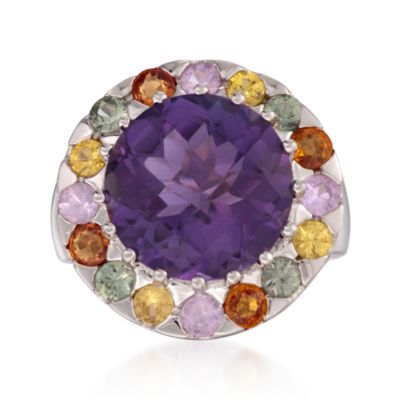 7.45 Carat Amethyst and 1.90 ct. t.w. Multicolored Sapphire Ring in Sterling Silver &mdash; Alt Image 1