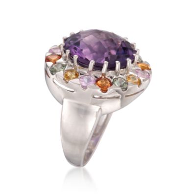 7.45 Carat Amethyst and 1.90 ct. t.w. Multicolored Sapphire Ring in Sterling Silver &mdash; Alt Image 3