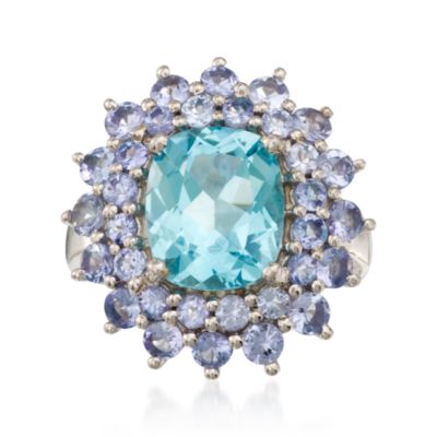 7.75 Carat Blue Topaz and 2.70 ct. t.w. Tanzanite Ring in Sterling Silver &mdash; Alt Image 1