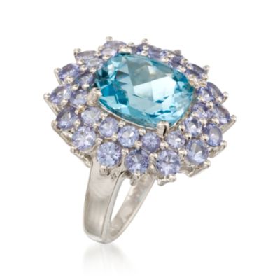 7.75 Carat Blue Topaz and 2.70 ct. t.w. Tanzanite Ring in Sterling Silver &mdash; Alt Image 3