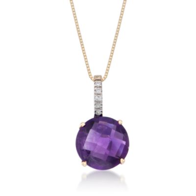 4.00 Carat Amethyst Pendant Necklace With Diamonds in 14kt Yellow Gold. 16" &mdash; Alt Image 1
