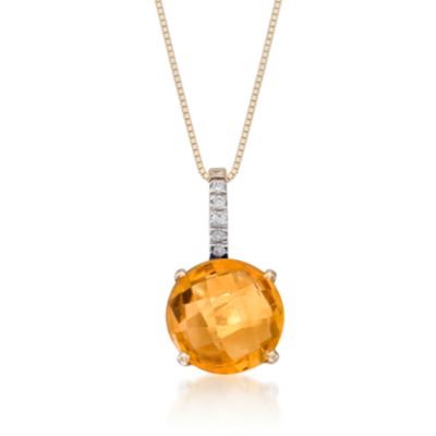 4.00 Carat Citrine Pendant Necklace With Diamonds in 14kt Yellow Gold. 16" &mdash; Alt Image 1