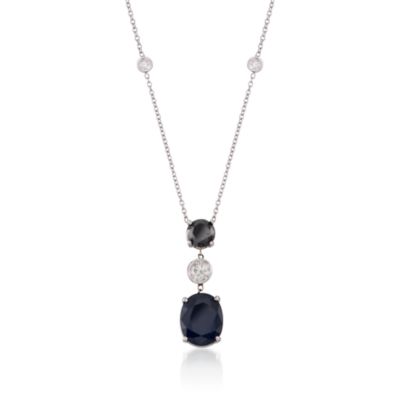 1.90 ct. t.w. Black and White Diamond and 4.00 ct. t.w. Sapphire Necklace In 14kt White Gold &mdash; Alt Image 1
