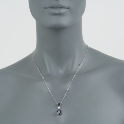 1.90 ct. t.w. Black and White Diamond and 4.00 ct. t.w. Sapphire Necklace In 14kt White Gold &mdash; Alt Image 2