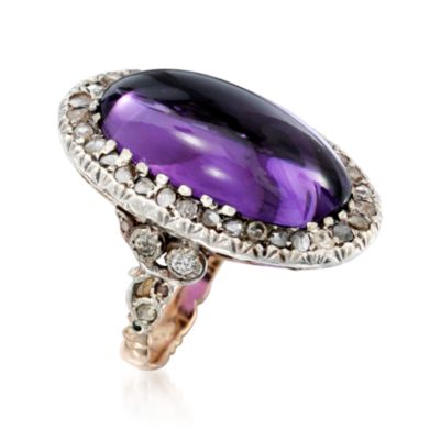 C. 1890 Vintage 12.00 Carat Amethyst and .80 ct. t.w. Diamond Ring In Two-Tone. Size 6 &mdash; Alt Image 3