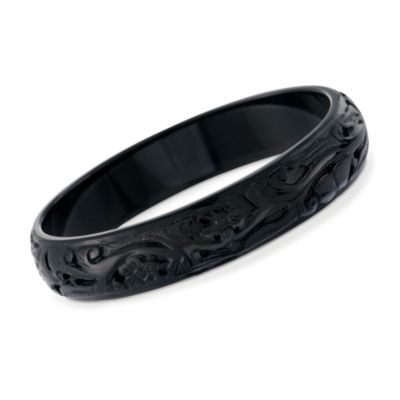 Carved Black Onyx Slip-On Bangle Bracelet. 8" &mdash; Alt Image 1