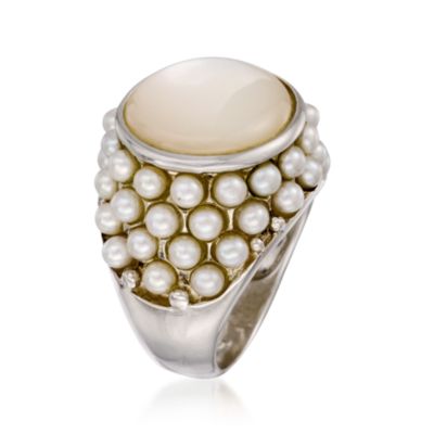 15mm Mother-Of-Pearl and 3-3.5mm Cultured Pearl Ring in Sterling Silver &mdash; Alt Image 3
