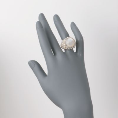 15mm Mother-Of-Pearl and 3-3.5mm Cultured Pearl Ring in Sterling Silver &mdash; Alt Image 2