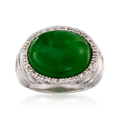 Jade and .10ct. t.w. Diamond Ring in Sterling Silver &mdash; Alt Image 1