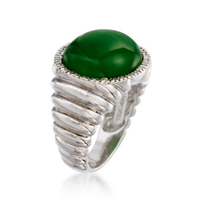Jade and .10ct. t.w. Diamond Ring in Sterling Silver &mdash; Alt Image 3