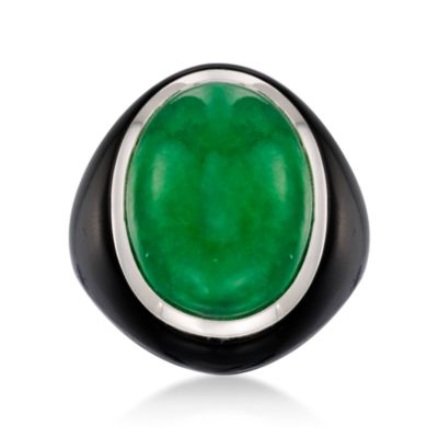Green Jade and Black Onyx Ring In Sterling Silver &mdash; Alt Image 1