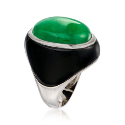 Green Jade and Black Onyx Ring In Sterling Silver &mdash; Alt Image 3