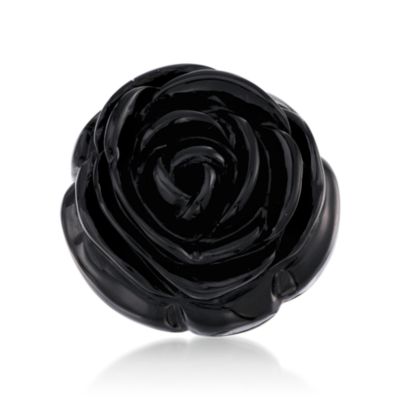 Carved Black Onyx Flower Ring in Sterling Silver &mdash; Alt Image 1