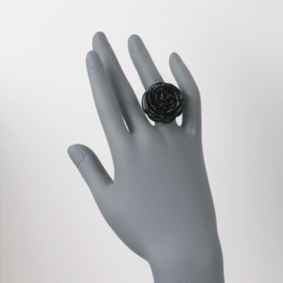 Carved Black Onyx Flower Ring in Sterling Silver &mdash; Alt Image 2