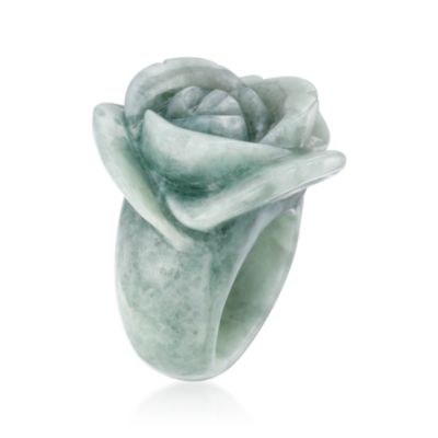 Carved Green Jade Flower Ring &mdash; Alt Image 3