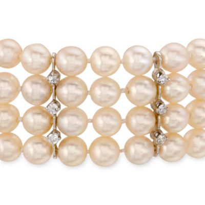 C. 1950 Vintage 6.25mm Cultured Pearl and 3.50 ct. t.w. Diamond Bracelet In 14kt White Gold. 7.25" &mdash; Alt Image 3