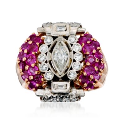 C. 1940 Vintage 2.65 ct. t.w. Ruby and 1.00 ct. t.w. Diamond Ring in 14kt Two-Tone Gold. Size 8 &mdash; Alt Image 1