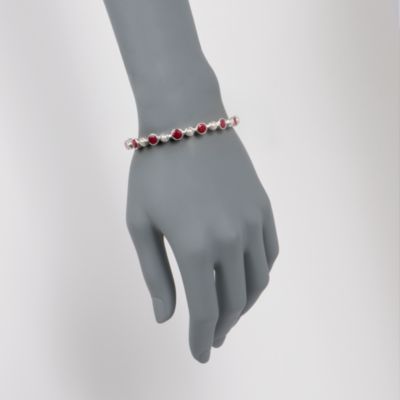 18.00 ct. t.w. Ruby and 4mm Pearl Bangle Bracelet in Sterling Silver. 7" &mdash; Alt Image 2