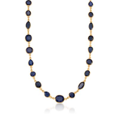 140.00 ct. t.w. Sapphire Station Necklace in Vermeil. 29" &mdash; Alt Image 1