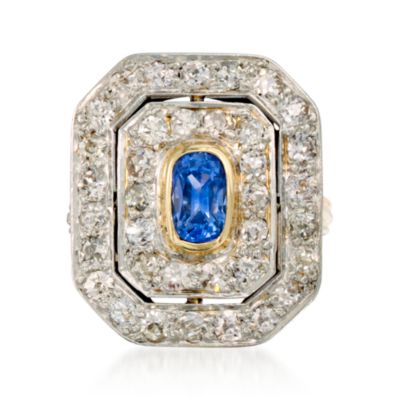 C. 1940 Vintage .50 Carat Sapphire and 1.20 ct. t.w. Diamond Ring in 14kt Two-Tone Gold. Size 5.5 &mdash; Alt Image 1