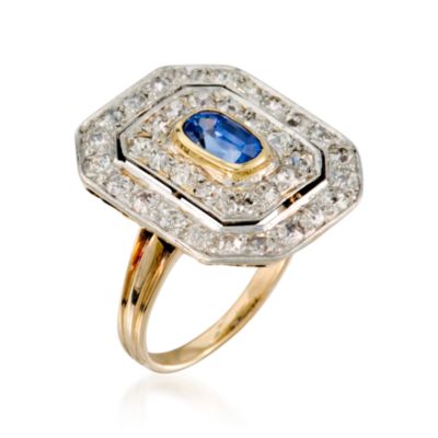 C. 1940 Vintage .50 Carat Sapphire and 1.20 ct. t.w. Diamond Ring in 14kt Two-Tone Gold. Size 5.5 &mdash; Alt Image 3