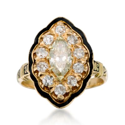 C. 1950 Vintage 1.32 ct. t.w. Diamond Ring With Black Enamel in 14kt Yellow Gold. Size 6.5 &mdash; Alt Image 1