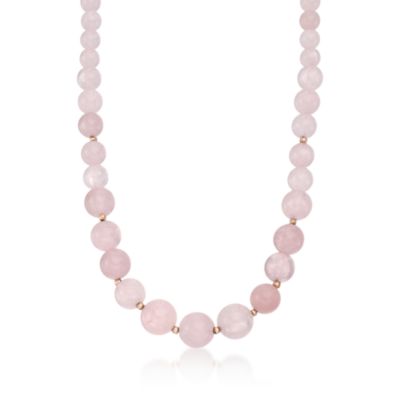 Rose Quartz Bead Necklace in 14kt Yellow Gold &mdash; Alt Image 1