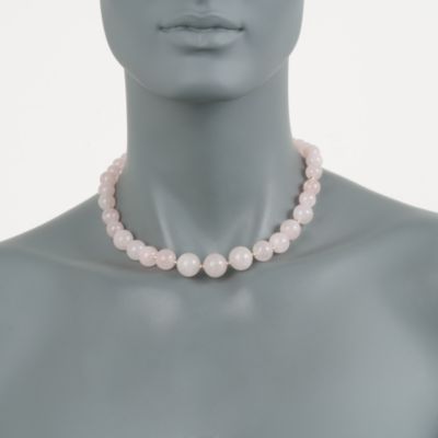 Rose Quartz Bead Necklace in 14kt Yellow Gold &mdash; Alt Image 2