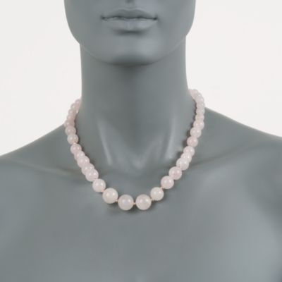 Rose Quartz Bead Necklace in 14kt Yellow Gold &mdash; Alt Image 4