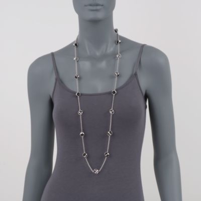 Di Modolo Black Onyx Station Necklace 3mm in Sterling Silver. 42" &mdash; Alt Image 2