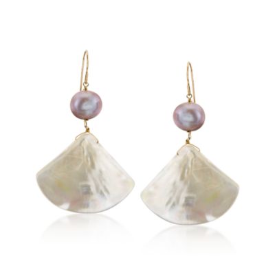 Mother-Of-Pearl Fan Earrings In 14kt Yellow Gold &mdash; Alt Image 1