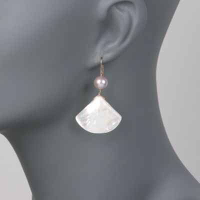 Mother-Of-Pearl Fan Earrings In 14kt Yellow Gold &mdash; Alt Image 2