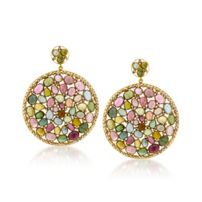 Multicolored Tourmaline and Diamond Earrings in Two-Tone &mdash; Alt Image 1