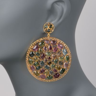 Multicolored Tourmaline and Diamond Earrings in Two-Tone &mdash; Alt Image 2