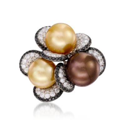 Multicolored Cultured South Sea Pearl and 2.70 ct. t.w. Diamond Ring in 18kt White Gold &mdash; Alt Image 1