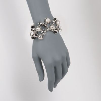 Di Modolo 9.5mm Pearl and Black Onyx Link Bracelet In Sterling Silver. 7.5" &mdash; Alt Image 2