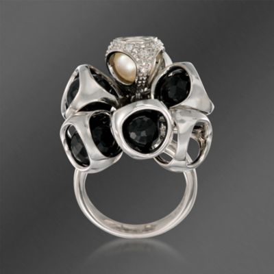 Di Modolo 7mm Pearl and Black Onyx Ring With Diamonds  In Sterling Silver. Size 7 &mdash; Alt Image 4