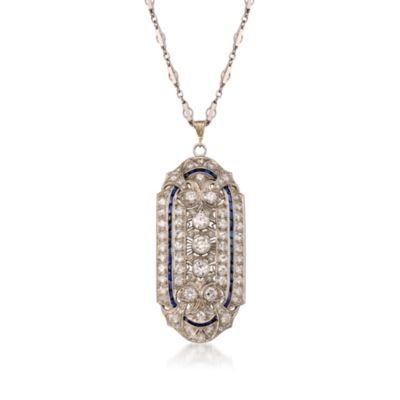 C. 1950 Vintage 1.50 ct. t.w. Faux Sapphire and 4.95 ct. t.w. Diamond Pendant Necklace in Two-Tone. 16" &mdash; Alt Image 1