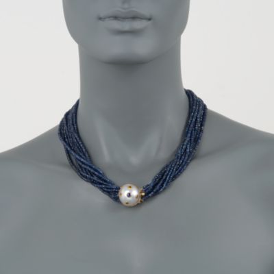 C. 1990 Vintage Sapphire Bead Necklace With 19mm Cultured Mabe Pearl In 14kt Yellow Gold. 18" &mdash; Alt Image 2