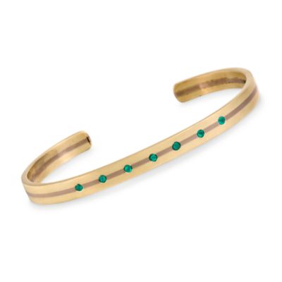C. 1990 Vintage 14kt and 18kt Two-Tone Gold and Green Glass Cuff Bangle Bracelet. 6" &mdash; Alt Image 1